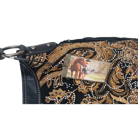 NEW Montana West Tapestry Shoulder Bag Fringed Studded Concealed Carry Handbag - Picture 3 of 10